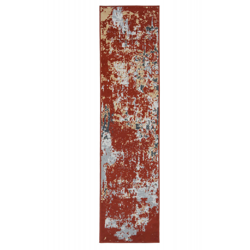 Tapis abstrait rouge / orange / gris, Tapis de couloir 2 pi x 8 pi