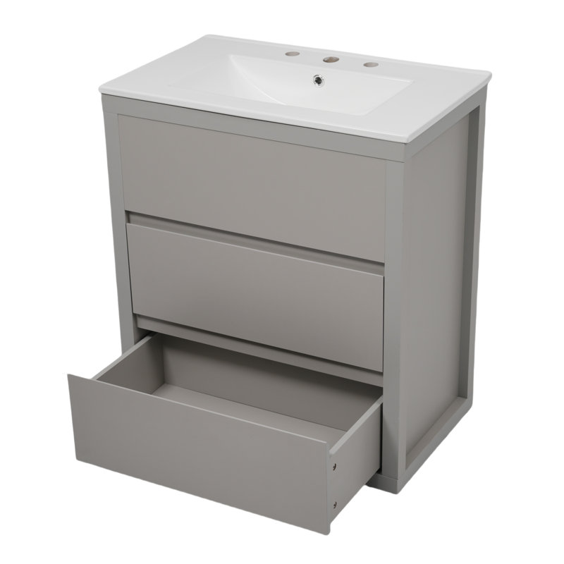 Southampton 30" Freestanding Bathroom Vanity With Ceramic Sink & 2 Drawers, Gray