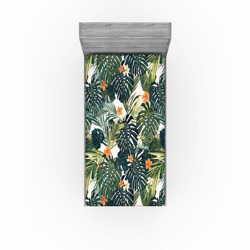 Drap-housse Ambesonne, paquet de 2, Drap-housse simple TG, Vert jade / vert fougère floral
