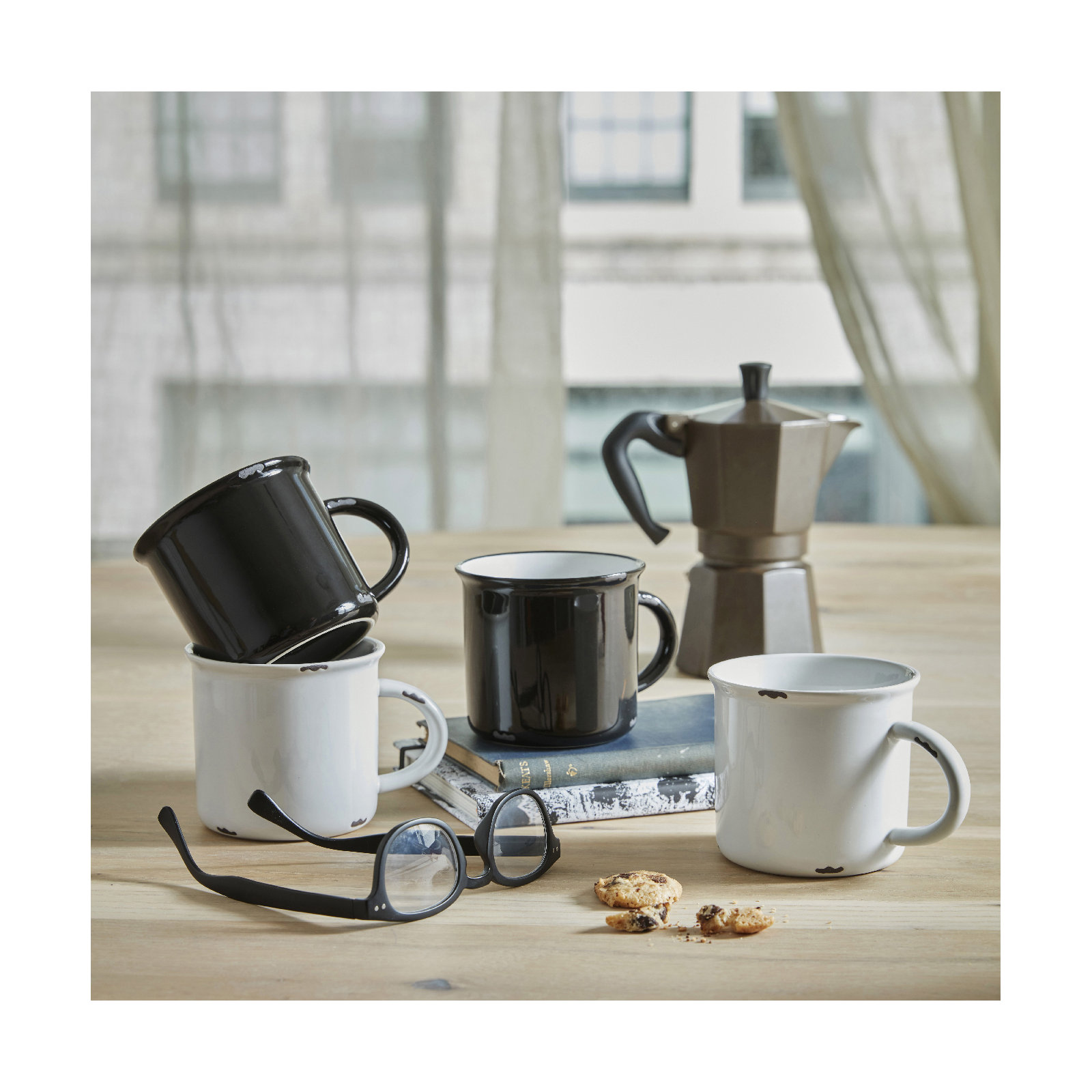 Canvas Home Tinware Stoneware Coffee Mug 16oz, Black/White/Slate/Light Grey