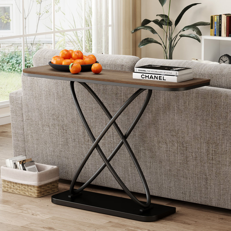 47.4" Entryway Console Table with Metal Frame, Walnut Brown