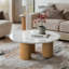 Table basse 39,4 "ronde en faux marbre avec base cannelée-161885682