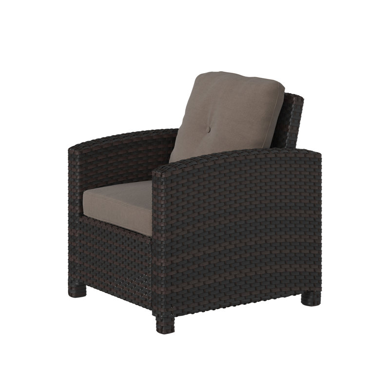 Mocha Wicker Outdoor Club Chair with Khaki Cushions