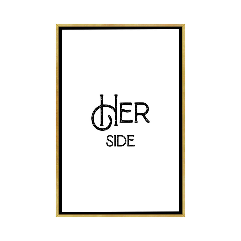 Her Side-impression d’art textuel, Toile encadrée d'or, Pas de tapis, H 60 po x l 40po x P 1,5 po