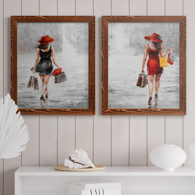 City City I - ensemble de 2 reproductions d'art, H 20 po x l 17 po x P 1 po, Toile avec cadre érable, Pas de tapis