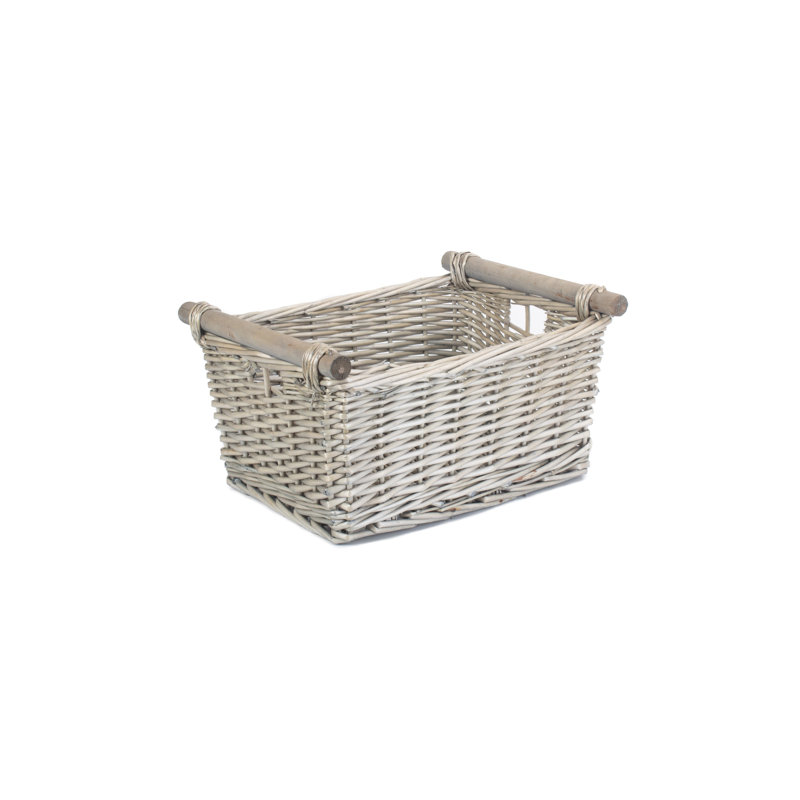 Wicker Wooden Handled Storage Basket, 19cm H x 39cm W x 30cm D