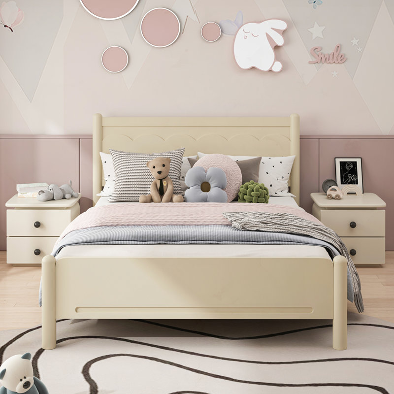Structure de lit moderne en bois, Grand, Beige