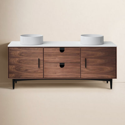 Antonina 72'' Natural Veneer Plywood Double Bathroom Vanity with Quartz Top