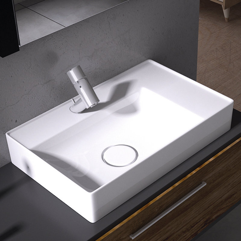 WS Bath Collections Vision 15'' Glossy White Ceramic Rectangular Bathroom Sink