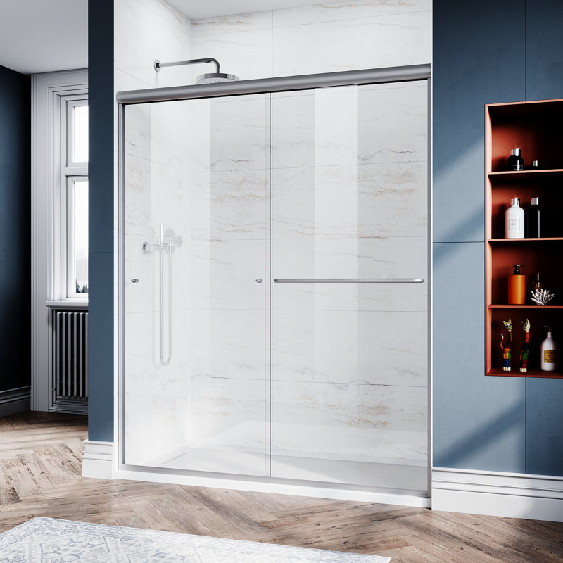 57.5" 60"W X 72"H Semi-Frameless Sliding Shower Door, Brushed Nickel