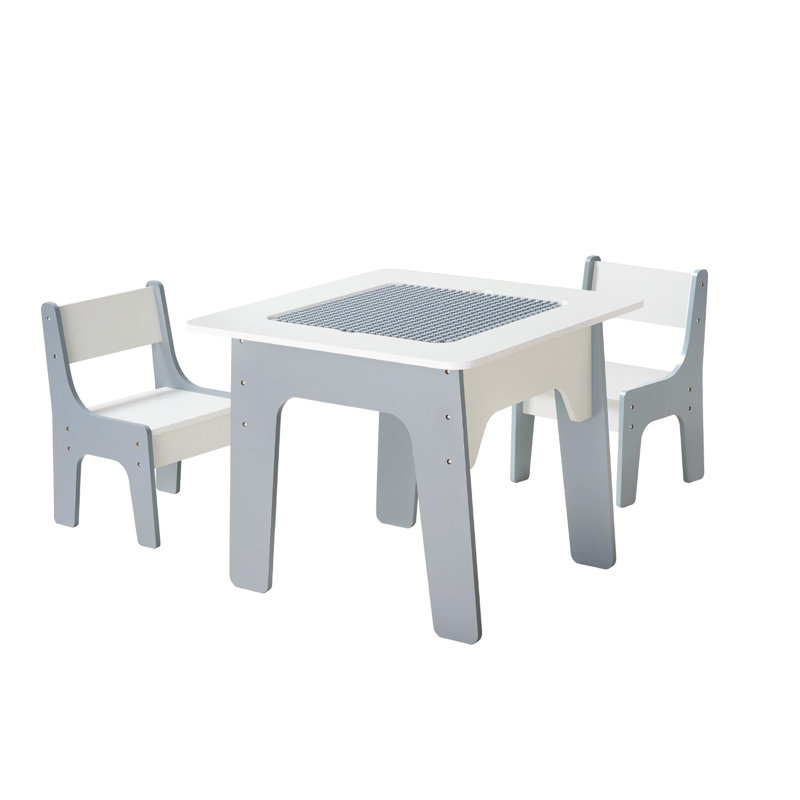 Ensemble de table d'activités pour enfants en bois blanc et 2 chaises avec plateau de jeu double face et rangement pour tout-petits