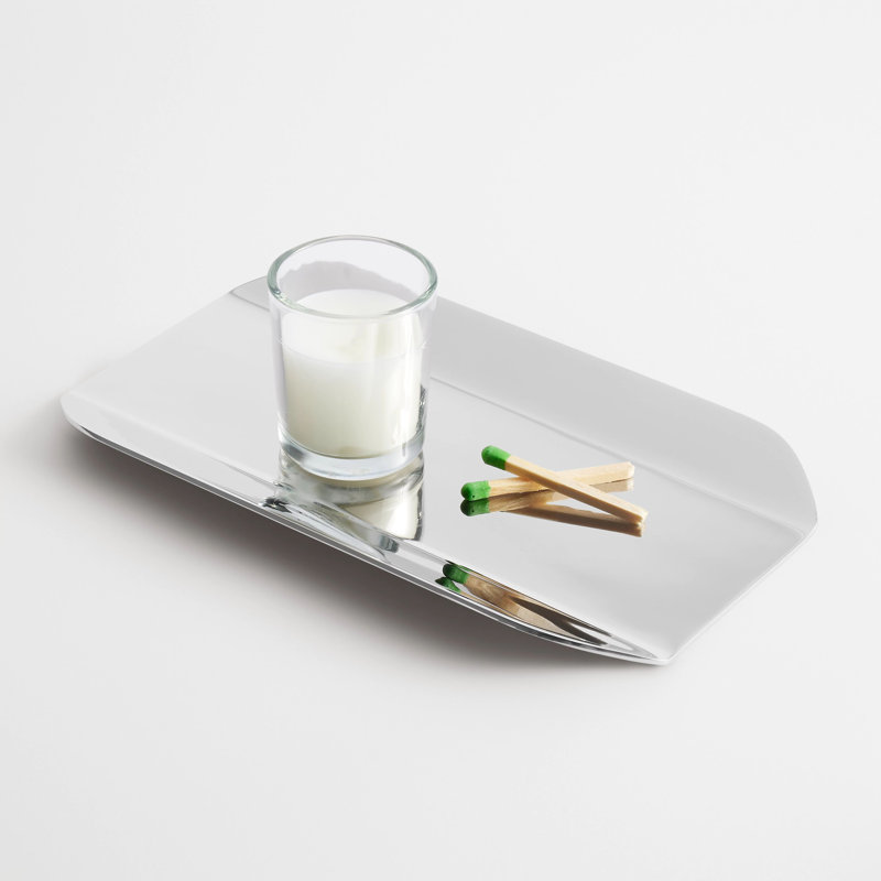 Twofold Stainless Steel Decorative Tray, Stainless, 1" H x 14" W x 9" D
