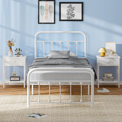 Ensemble de chambre à coucher 3 pièces, cadre de lit en métal avec tête de lit et table de chevet, ensemble de 3 meubles de chambre à coucher de style maison de campagne classique, aucun sommier requis, assemblage facile