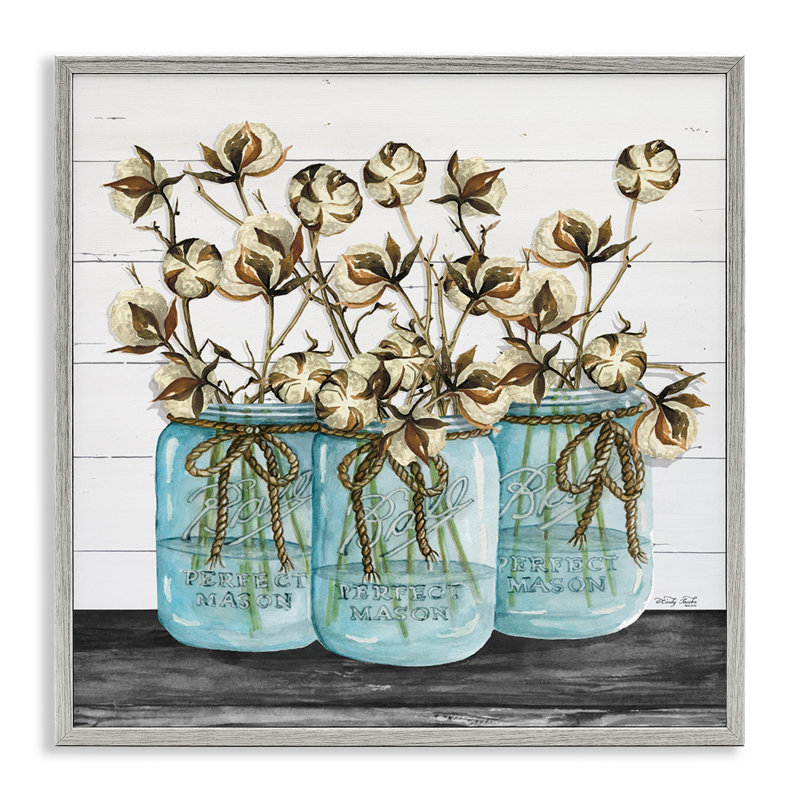 «Cotton in Mason Jars», ensemble d'impression sur toile panoramique, H 24 po x l 24 po, Estampe numérique Farmhouse