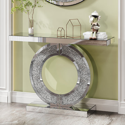 O Shaped Mirror Console Table With Crystal Hallway Entry Home Décor, Handicrafts Mirror Table For Living Room,Mirror Glass Table For Room