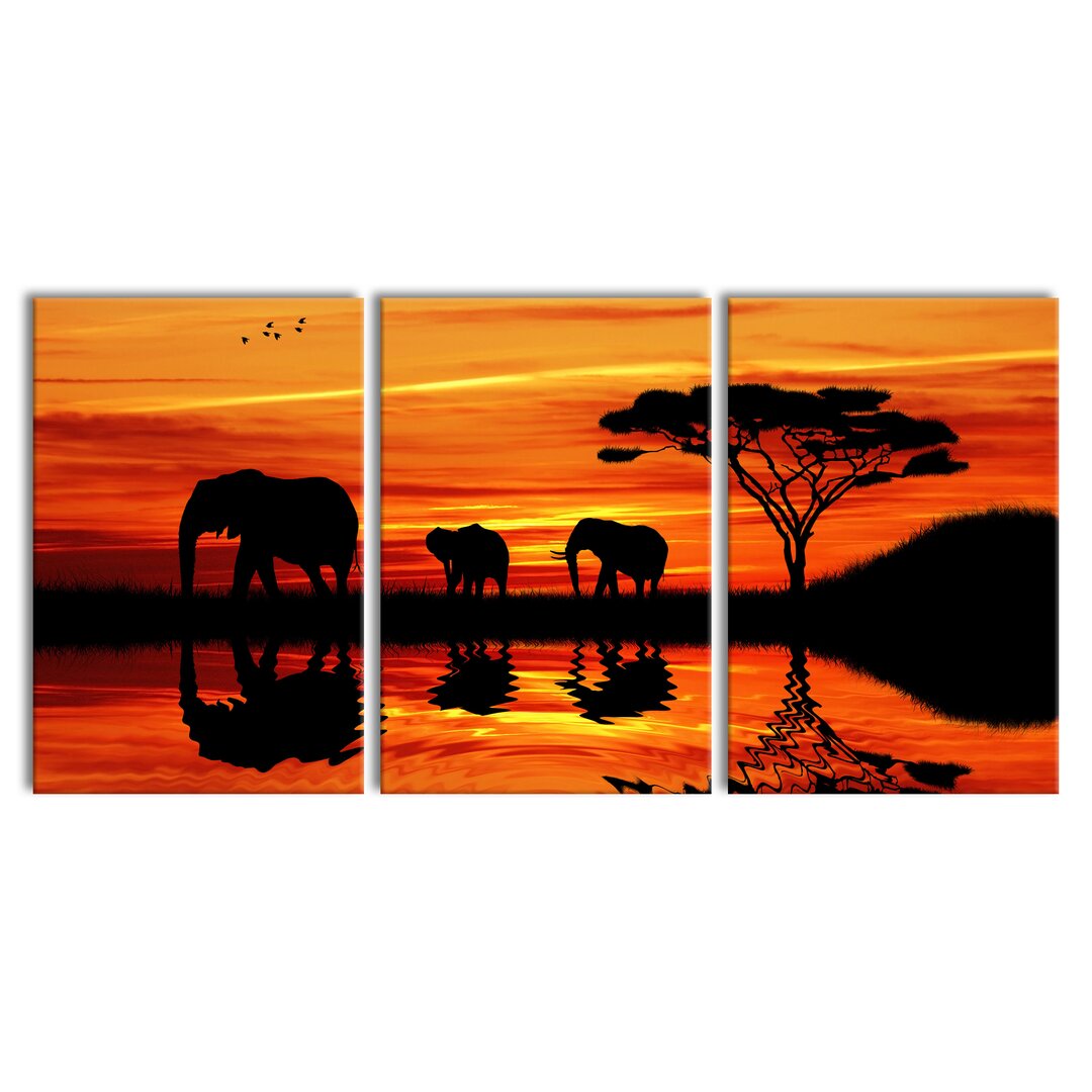 3-tlg. Leinwandbilder-Set African Elephant in Sunshine