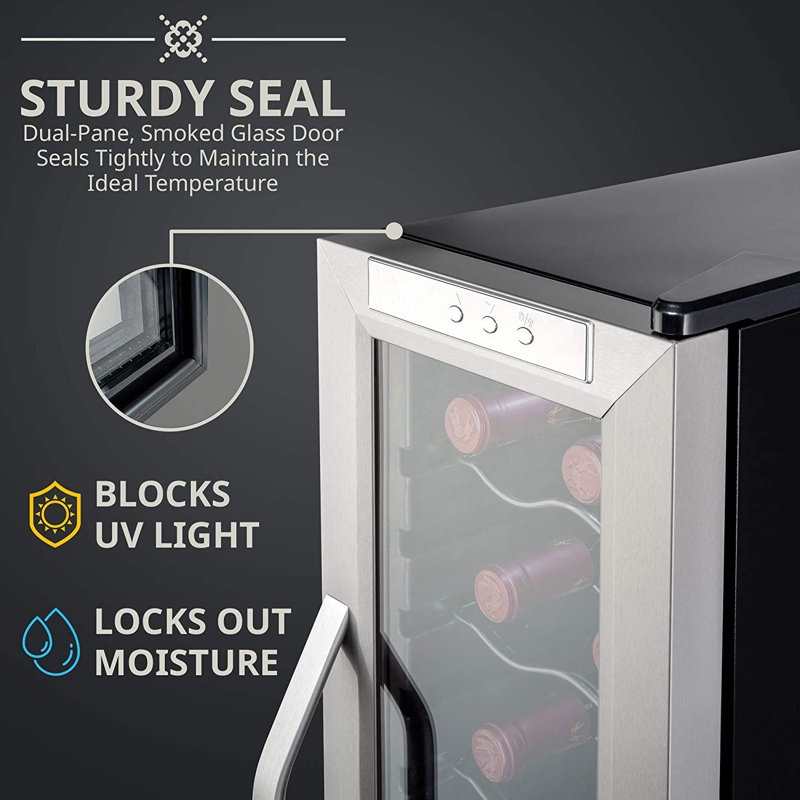 Ivation Single Zone 9.9'' Freestanding 12 Bottle Wine Refrigerator