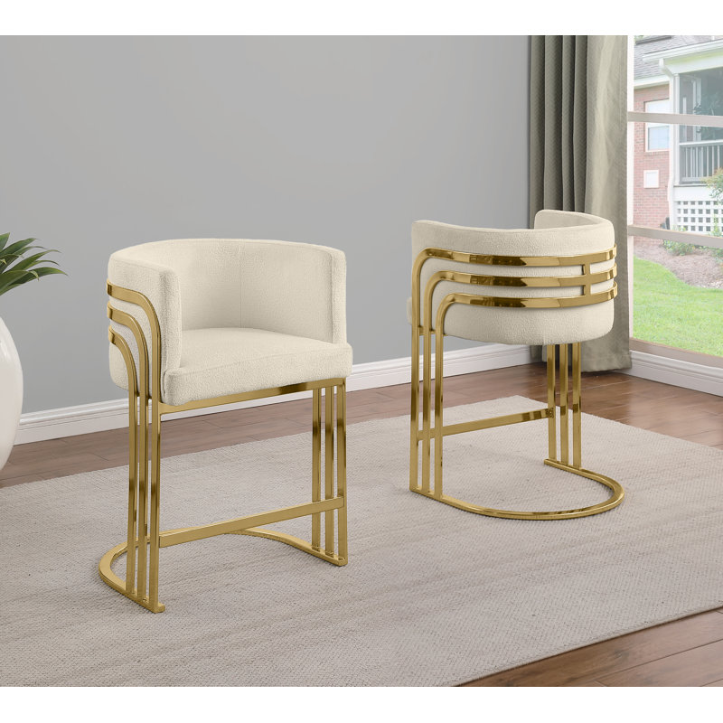 Tabouret de bar Teddy (24 po) et tabourets de bar (29 po) avec structure chromée, Crème, Tabouret de bar 29 po, Doré