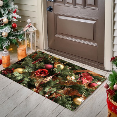 Tapis de porte de Noël Décoration de fête Tapis de sol de salle de bain Tapis antidérapant Tapis de pied Armoire à chaussures Tapis Décorations de Noël