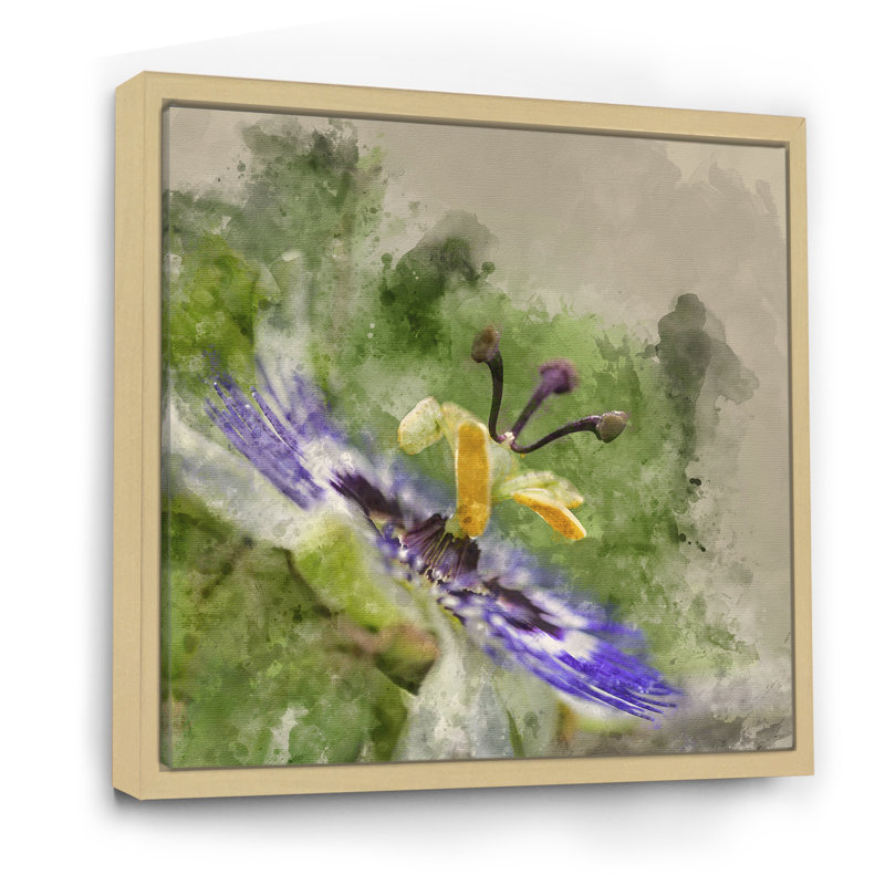Abstrait fleur mauve - Peinture, H 16 po x l 16 po, Cadre flottant brun