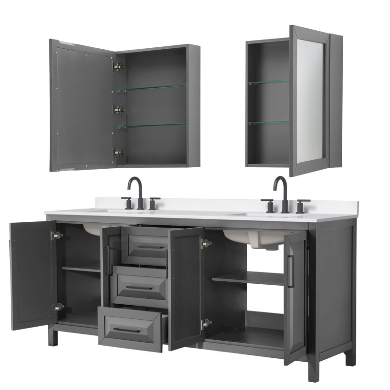 Daria 80 in. with Mirror Vanity, Giotto Quartz, Gray, Matte Black