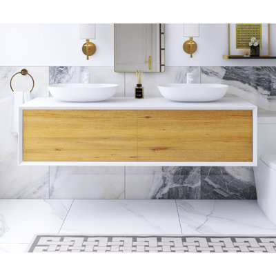 63 po Meuble-lavabo mural élégant avec lavabo en céramique