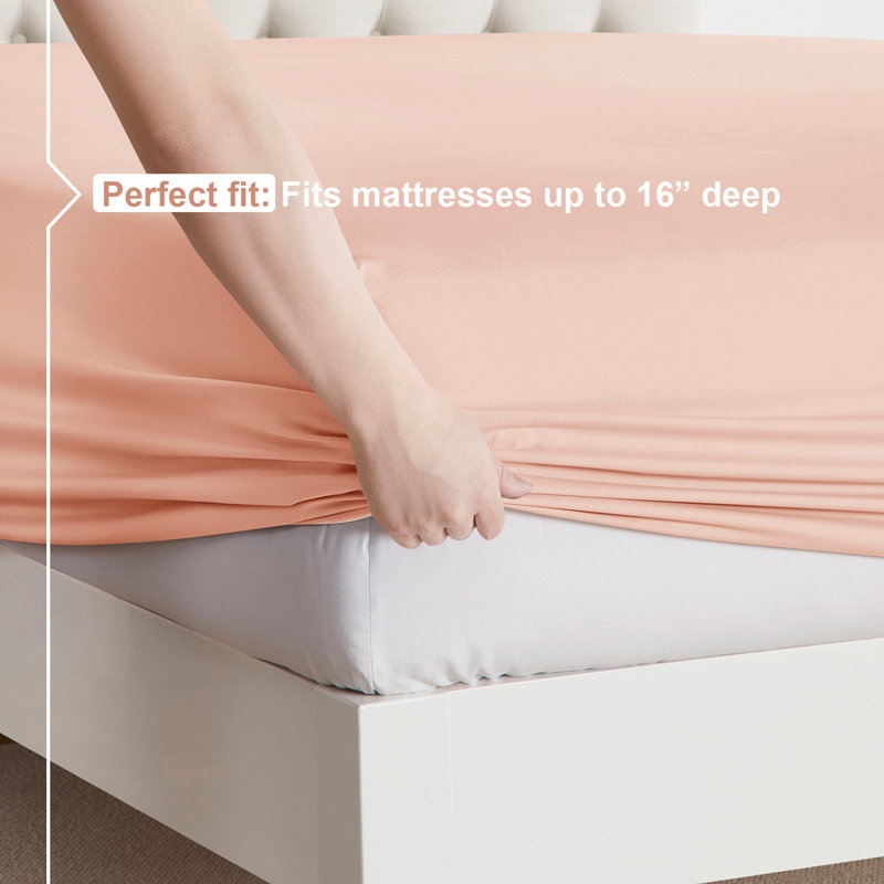  Ensemble de draps double brossé de luxe pour hôtel avec draps et taies d'oreiller très doux, Pêche, Double