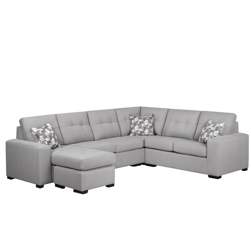 Upholstered L-Shaped Sectional Reversible, Silver 100% Polyester