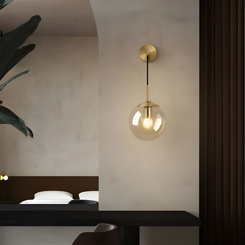 Modern Wall Sconce with Vintage Design - Clear Glass Globe and Retro Light Shade, Matte Black, 20cm H x 20cm W x 20cm D