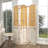 Bigham Beige Wood Hinged Foldable Partition 3 Panel Room Divider Screen w/ Burlap Window Pane Design