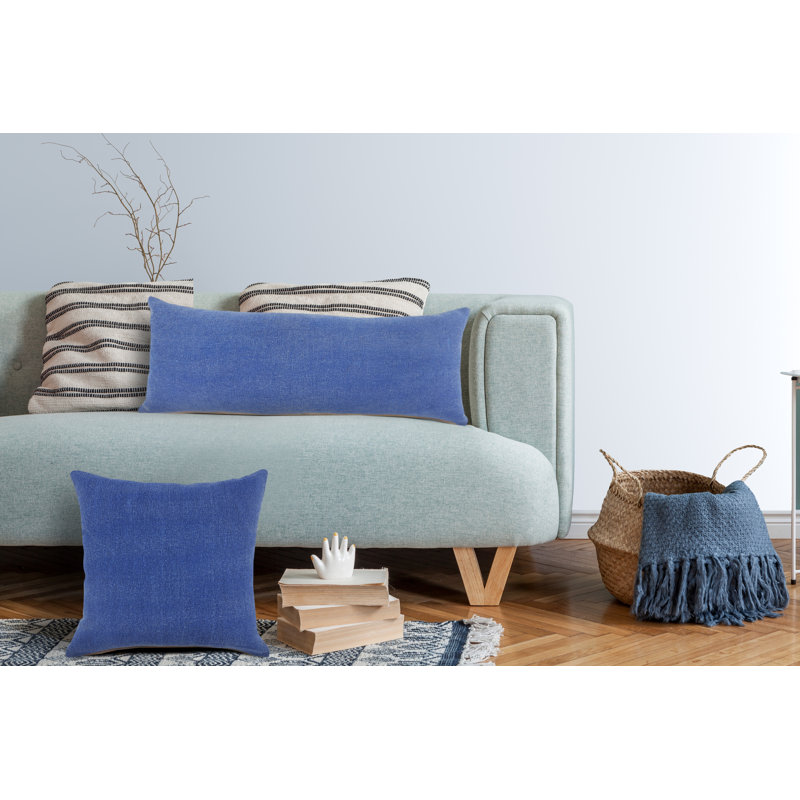 Housse de coussin rectangulaire en coton, Housse de coussin seulement - sans coussin, Bleu