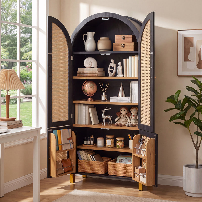 Armoire de rangement cintrée avec portes, étagères et supports ajustables, Black