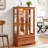 Lighted Glass Curio Cabinet With Adjustable Shelves - Elegant 2-Door Display Cabinet & Built-In Drawer, Includes Bulb -Dark Oak-60317781