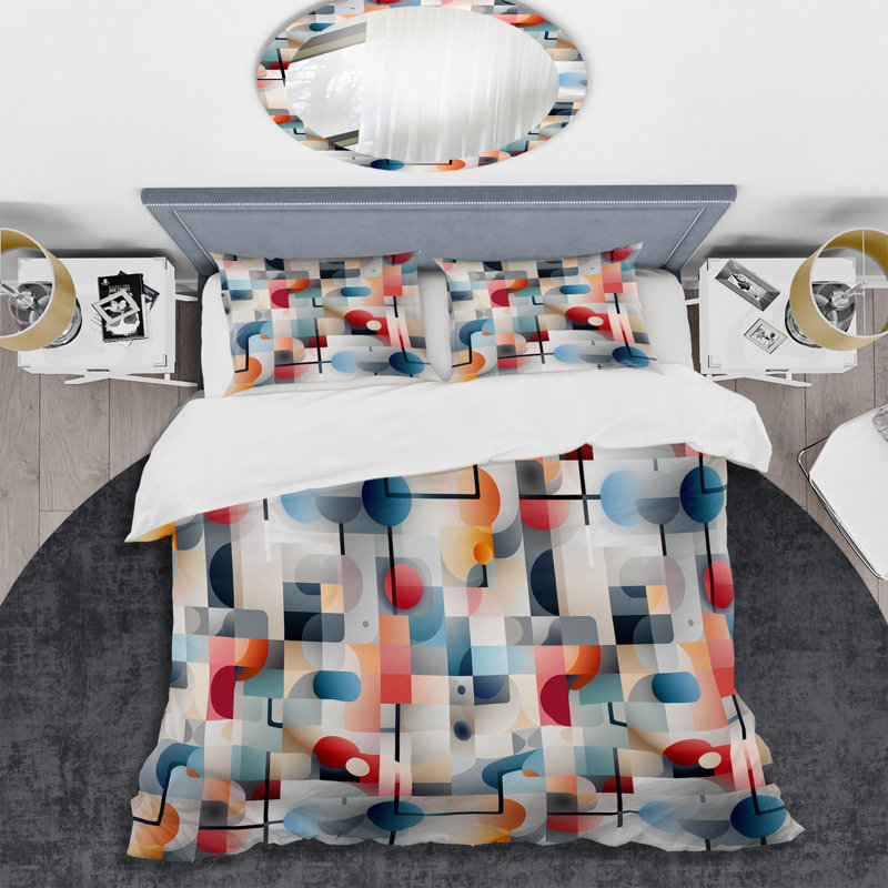 Multicolor Matrix Grid - Ensemble de housse de couette géométrique, Housse de couette simple + 1 taie décorative stan