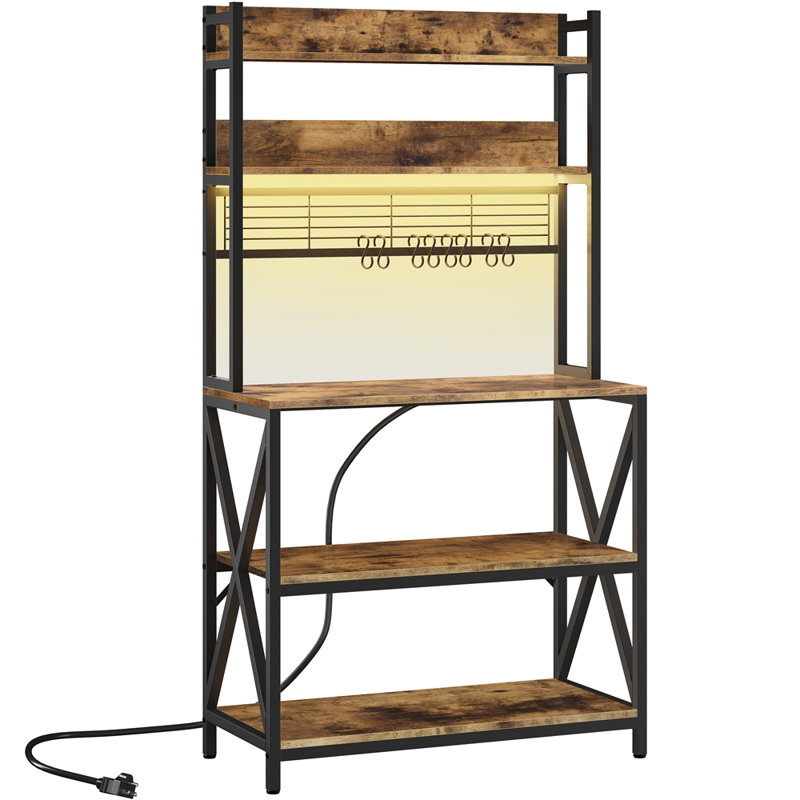 5-Tier Kitchen Baker’s Rack with Colourful Light Strip, Rustic Brown/Black