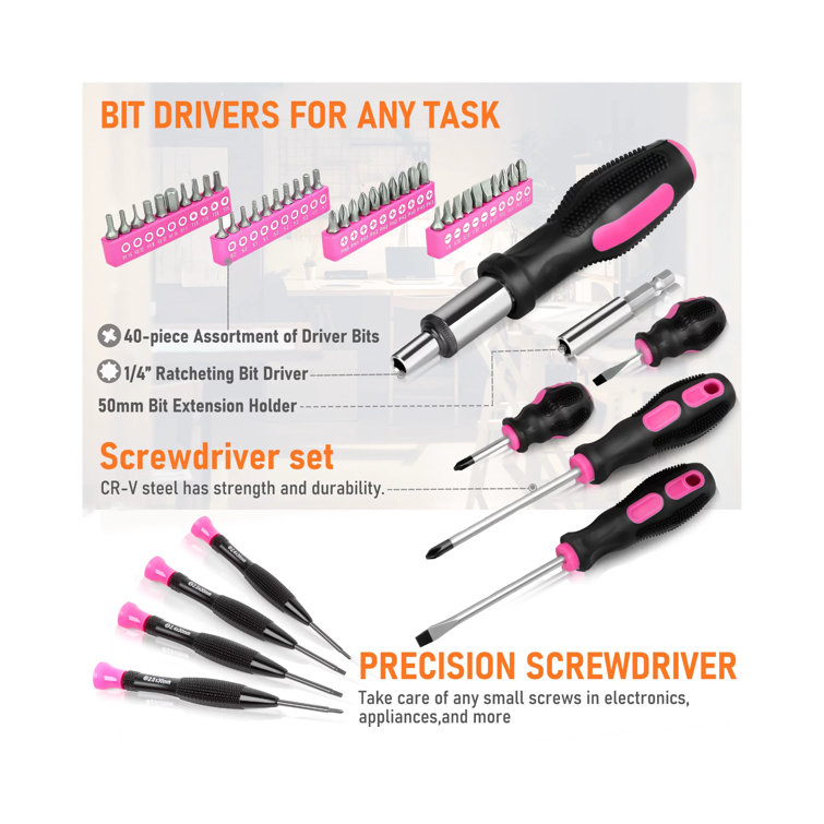 c&g outdoors 14 Pink Tool Set - 207 Piece Lady''s Portable Home Repairing  Tool Bag