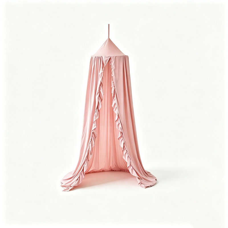 Bed Canopy for Girls with Ruffled,Princess Round Dome Children (Beige Pink)