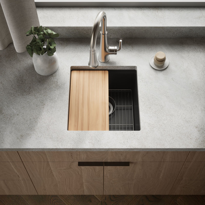 Billings Undermount Bar Sink With Accessories, Black