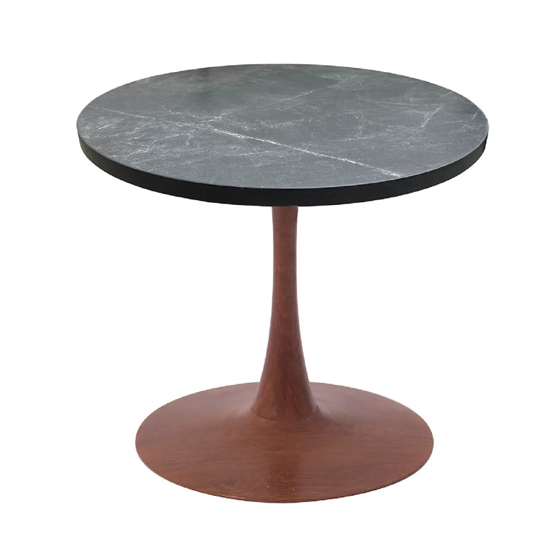 Table de salle à manger 27 po Hallett avec plateau en panneau de fibres à densité moyenne et base en acier, Noir marbré