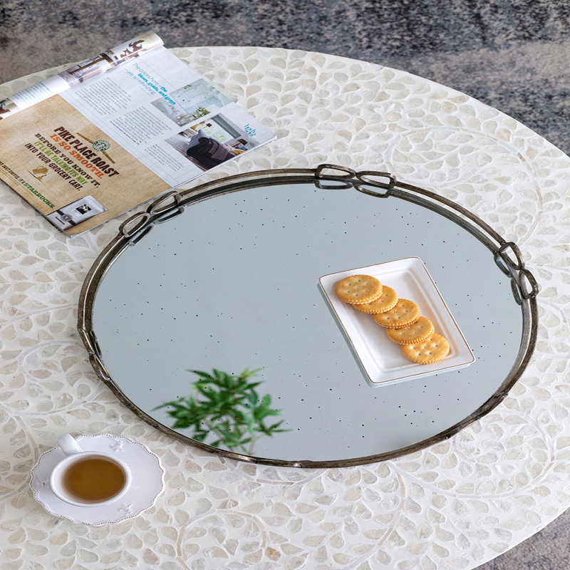 Grand plateau miroir argenté D18x2 "Valentina