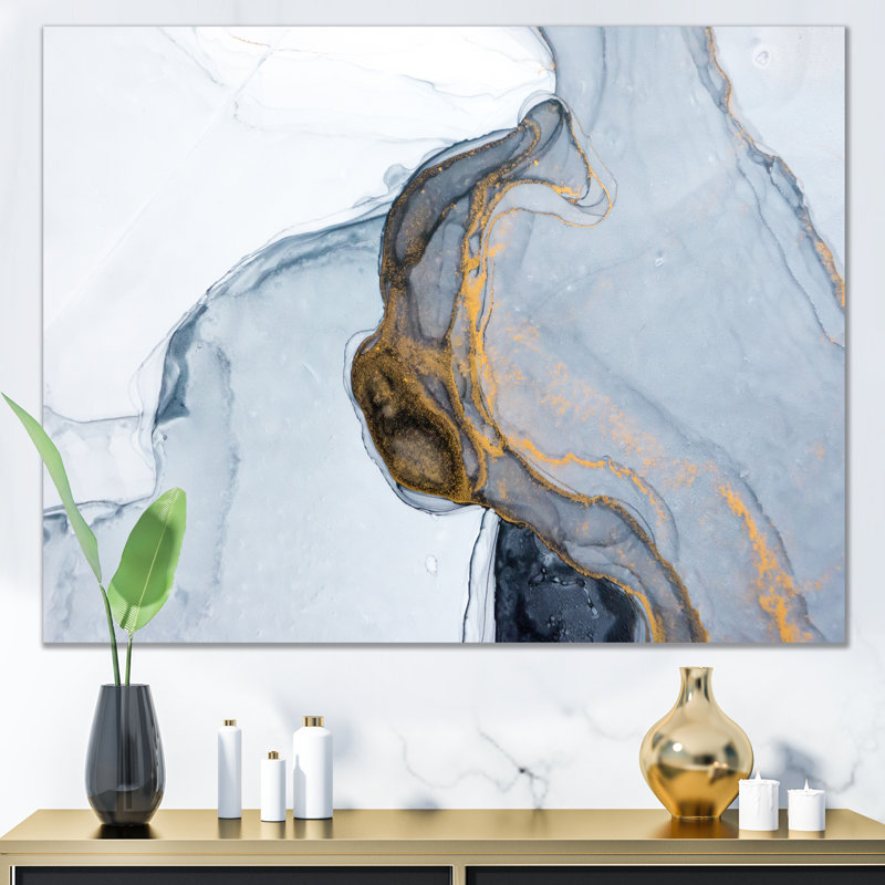 Luxe luxueux or gris marbré, art sur toile moderne, H 8 po x l 12 po x P 1 po, Toile tendue