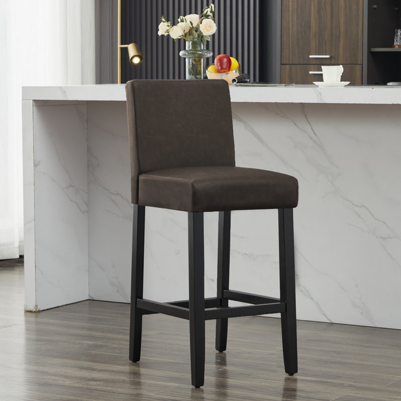 Tabouret de bar rembourré avec structure en bois massif, Brun / similicuir, 2, Tabouret de bar (siège d'une hauteur de 29 po)