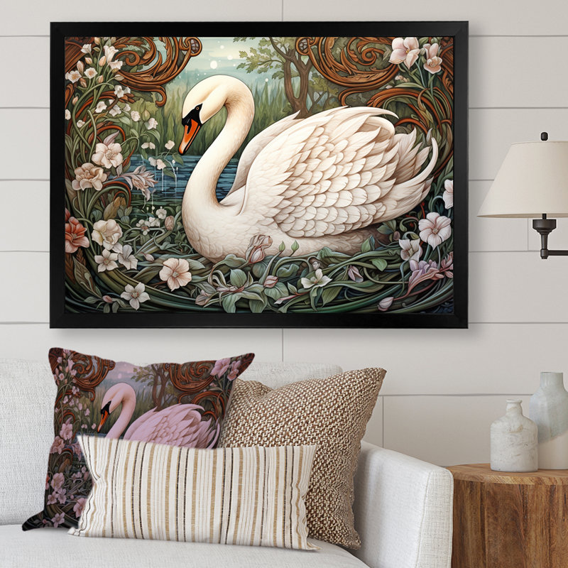 Cygnes majestueux, horizon sur toile, H 30 po x l 40 po x P 1,5 po, Cadre photo noir