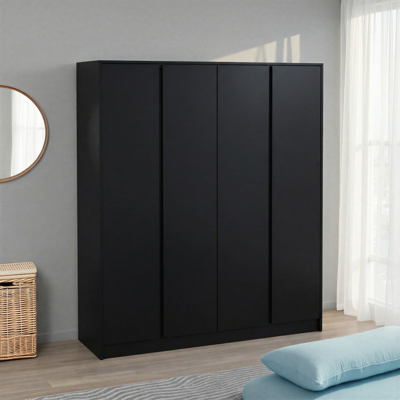 4 Door Manufactured Wood Wardrobe, Black