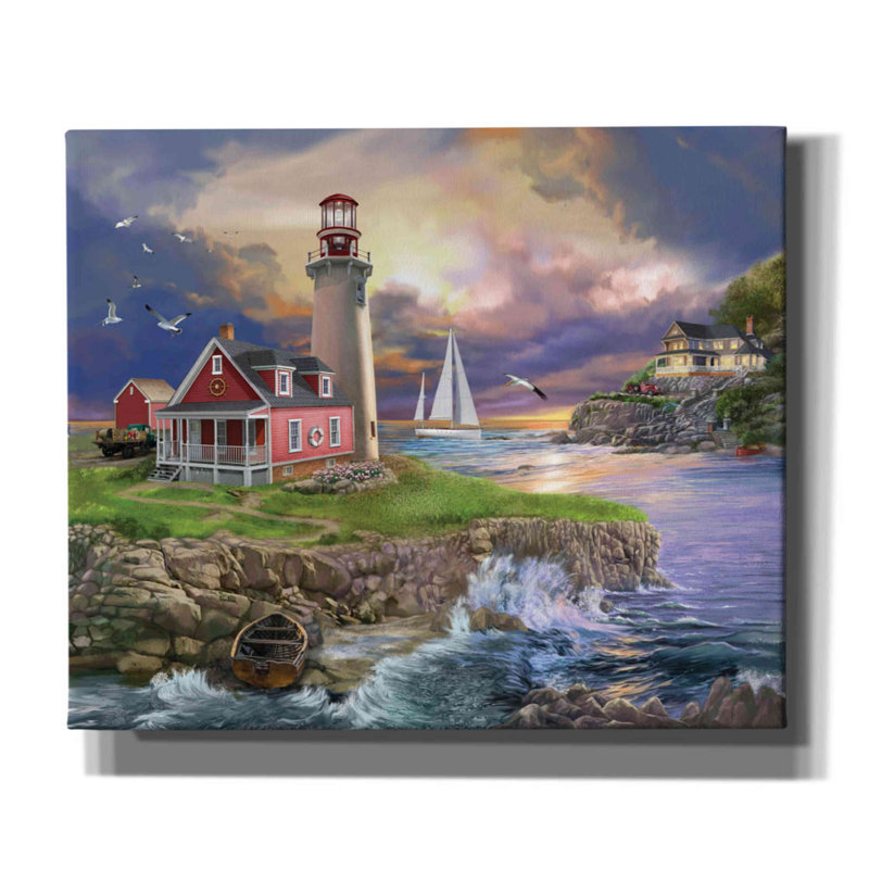Coucher de soleil sur le phare par Bigelow, peinture sur toile tendue