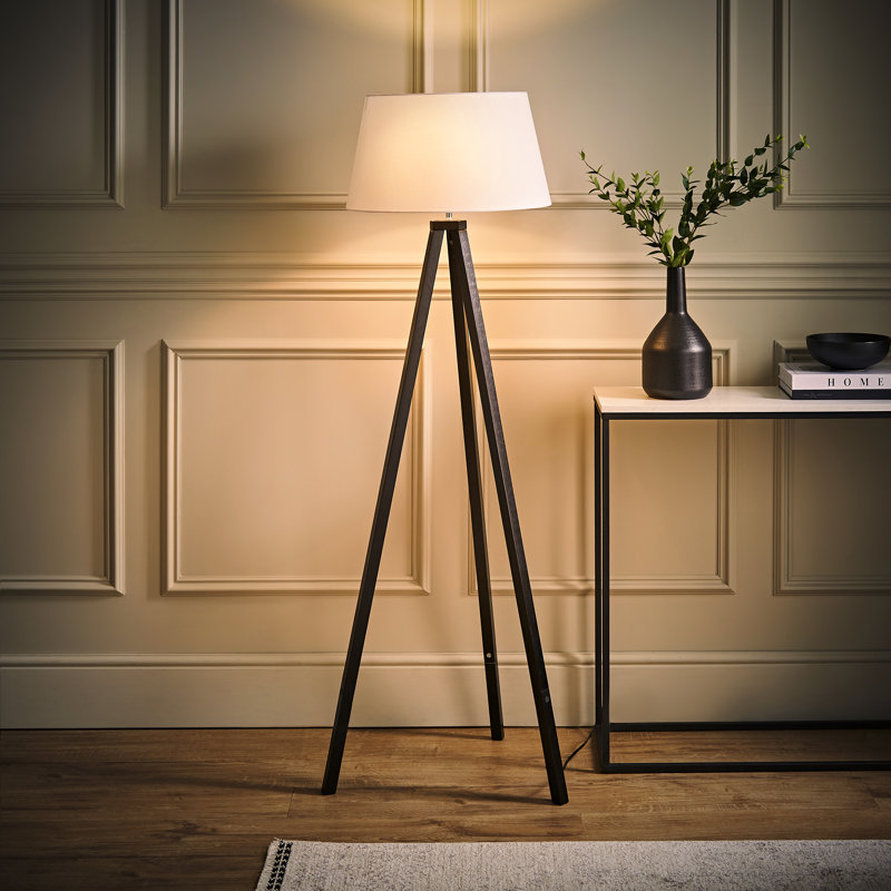 Nemours 159cm Basbro Tripod Floor Lamp Shade, White, No, Black