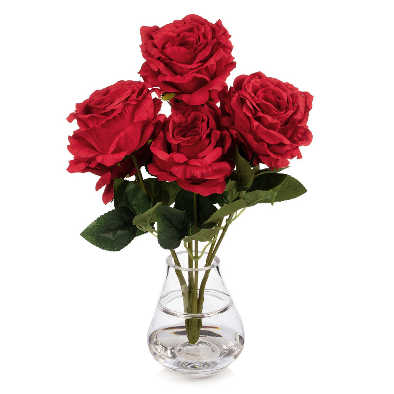 Silk Rose Arrangement in Vase, Red