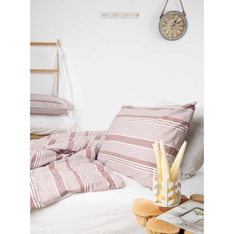Ensemble de housse de couette 100% coton rose / blanc Cydne
