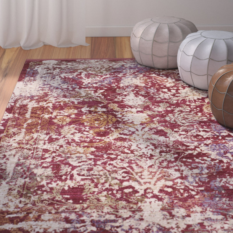 Mellie Red/Beige Area Rug, Rectangle 4' x 6'
