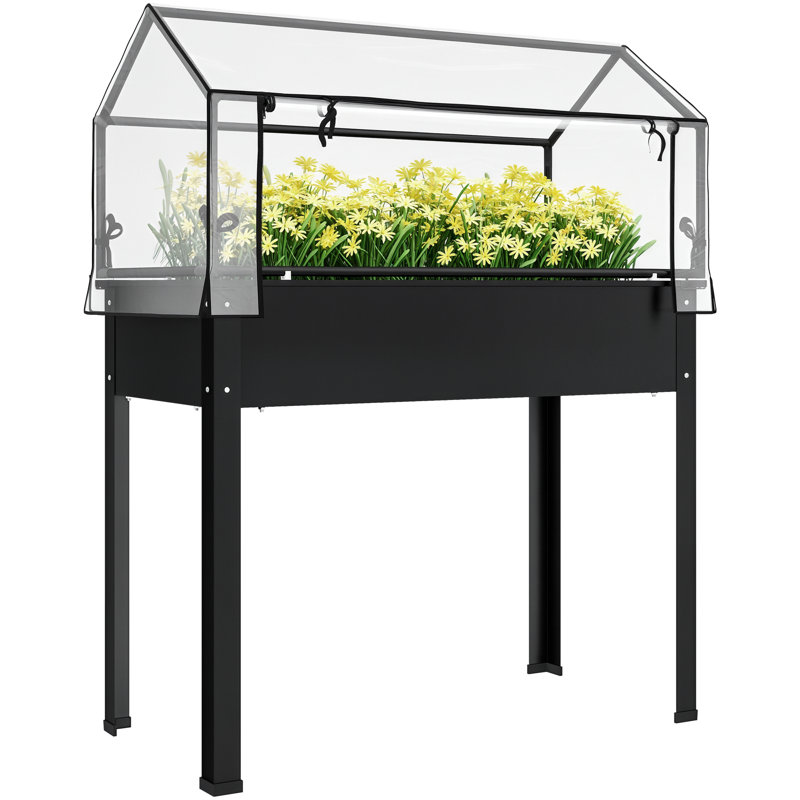 Raised Garden Bed with Greenhouse Cover, Elevated Planter Box with Legs and Drainage Hole for Vegetables Flowers Herbs, 39.4" x 18.9" x 48.8"